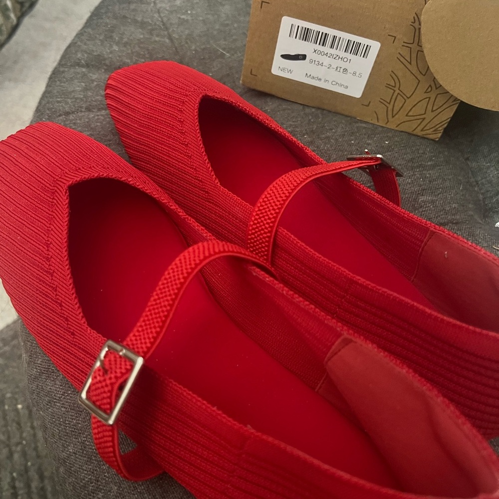 Red Knit Mary Jane Flats